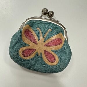 Fossil Butterfly Coin Purse vintage-style leather kiss-lock closure